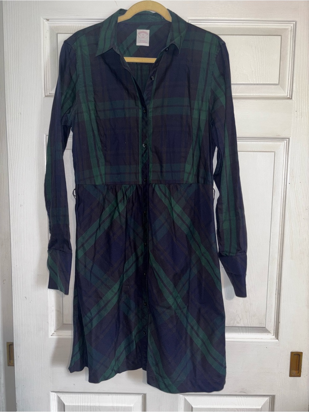 Brooks Brothers Navy and Green Plaid Button-Front Shirt Dress